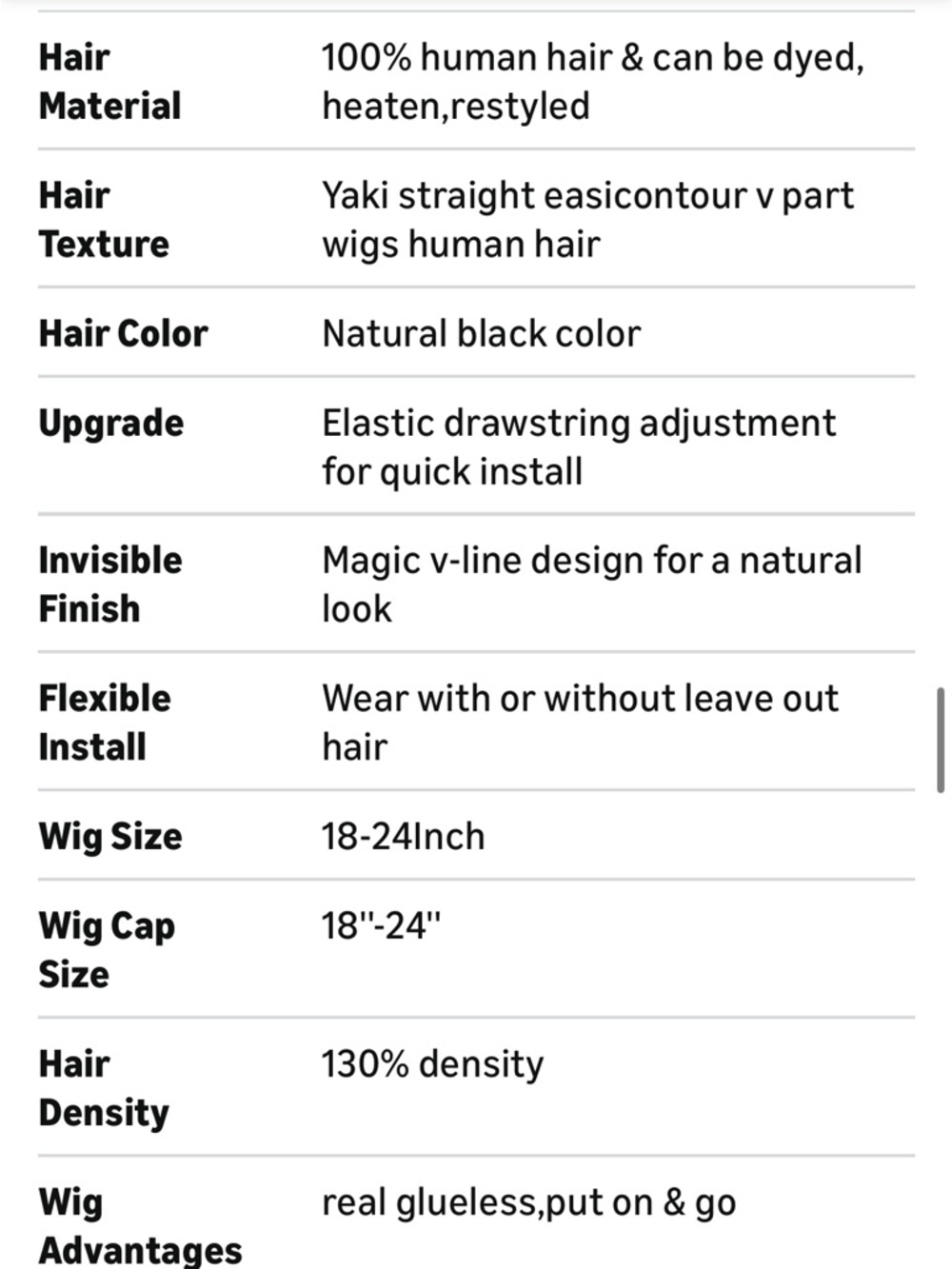 UNICE Black Long Yaki Straight V-Part Wig — 20 Inch - Picture 3 of 7